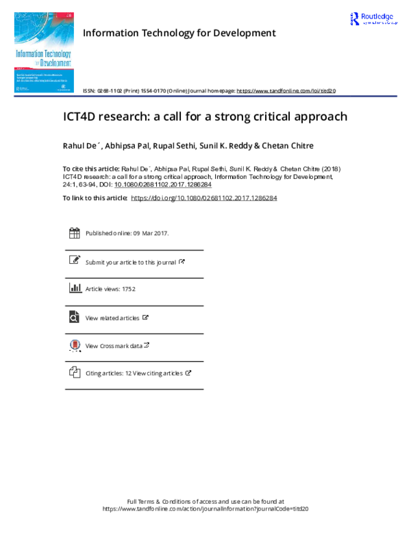 (PDF) Information Technology for Development ICT4D research: a call for ...