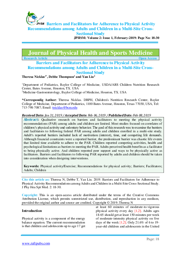 (PDF) Barriers and Facilitators for Adherence to Physical Activity ...