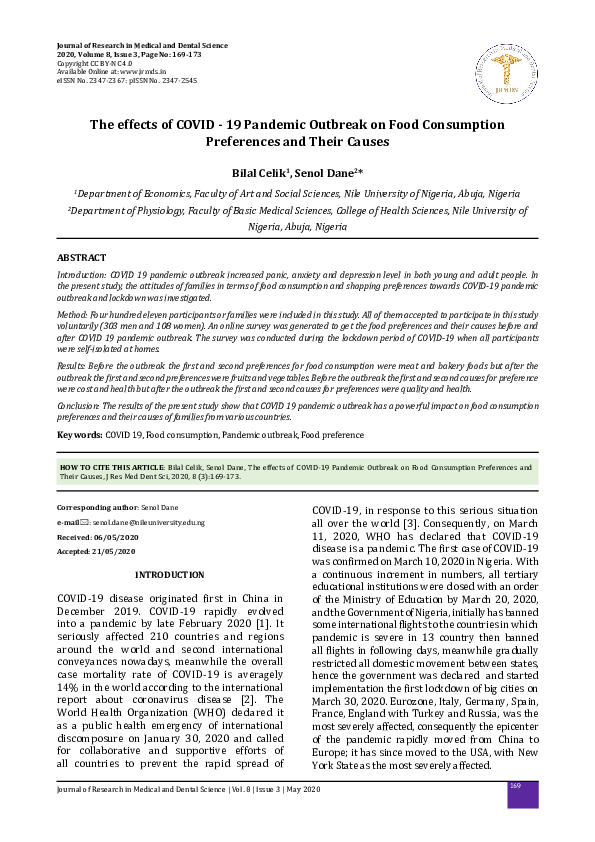 (PDF) The effects of COVID - 19 Pandemic Outbreak on Food Consumption ...