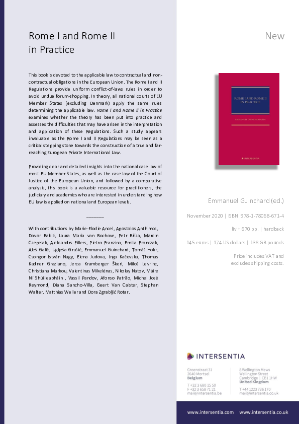 (PDF) Rome I and Rome II in Practice (edited by Emmanuel Guinchard)