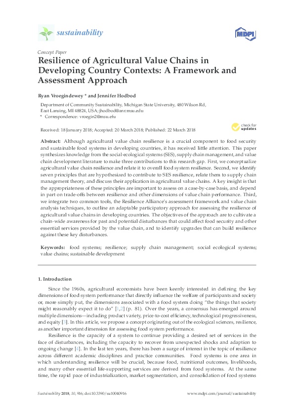 (PDF) Resilience of Agricultural Value Chains in Developing Country ...