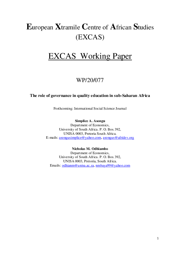 (PDF) The role of governance in quality education in sub-Saharan Africa