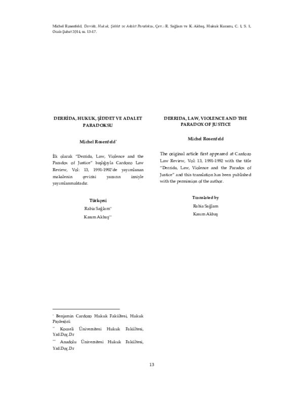 (PDF) Yazar: Michel Rosenfeld Türkçesi Rabia Sağlam/Kasım Akbaş DERRIDA ...