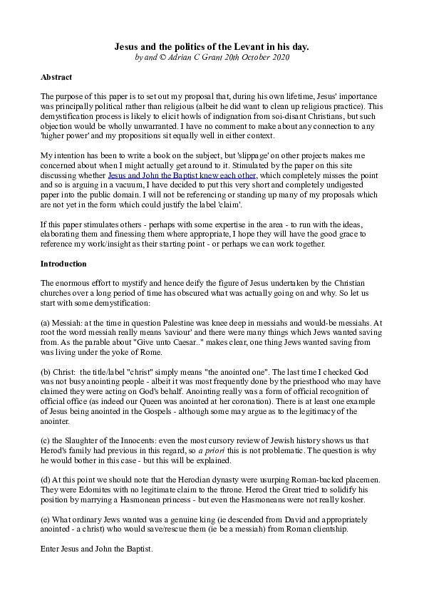 (PDF) Jesus and the politics of the Levant in his day