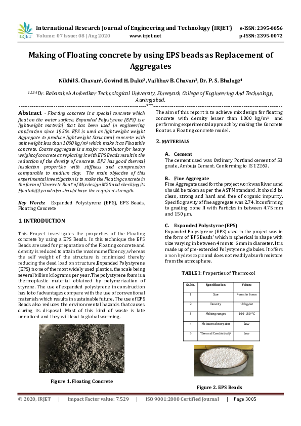 (PDF) IRJET-Making of Floating Concrete by using EPS Beads as ...