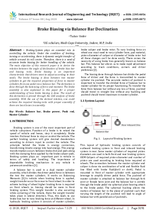 (PDF) IRJET- Brake Biasing via Balance Bar Declination