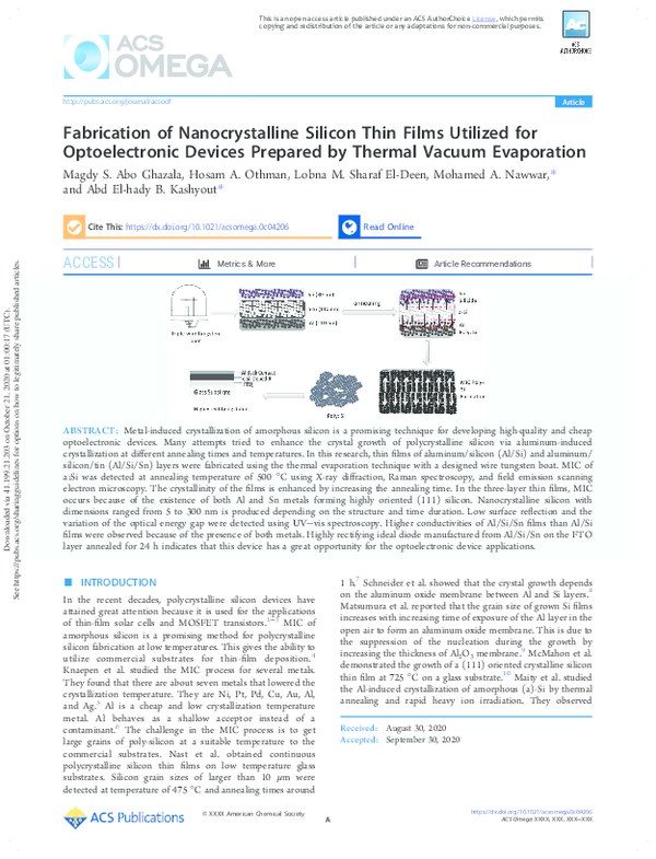 (PDF) Fabrication of Nanocrystalline Silicon Thin Films Utilized for ...