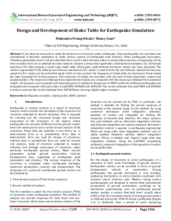 (PDF) IRJET- Design and Development of Shake Table for Earthquake ...