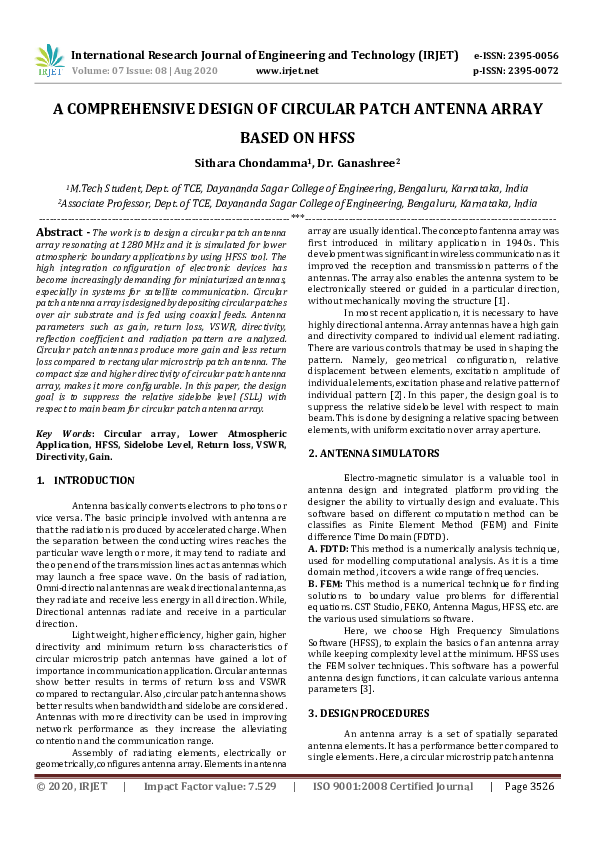 (PDF) IRJET- A COMPREHENSIVE DESIGN OF CIRCULAR PATCH ANTENNA ARRAY ...