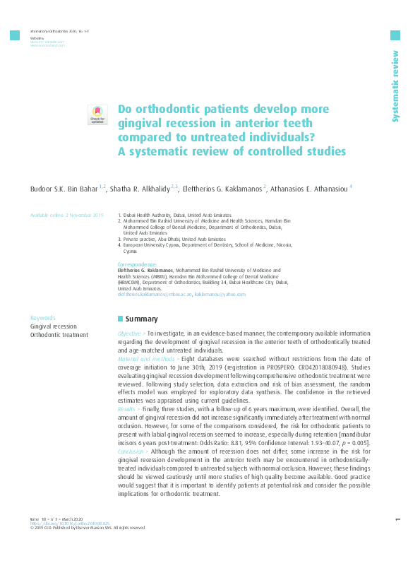 (PDF) Do orthodontic patients develop more gingival recession in anterior teeth compared to
