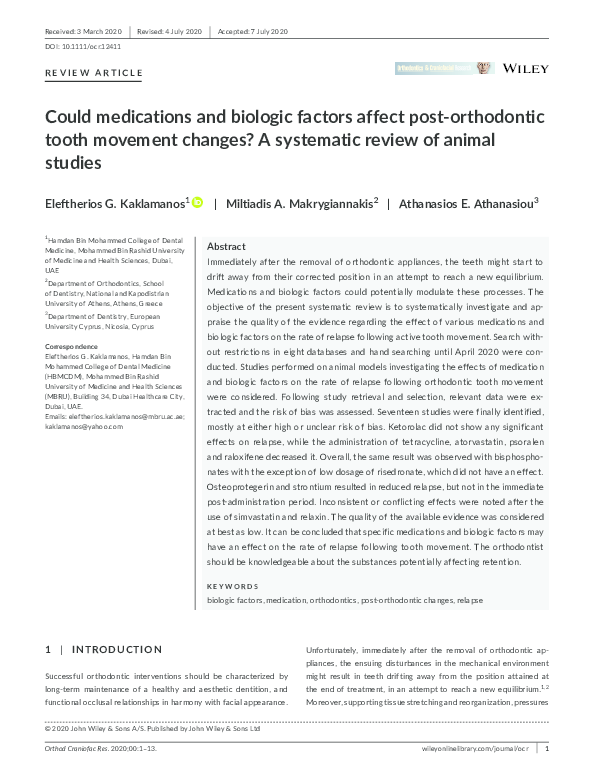 (PDF) Could medications and biologic factors affect postorthodontic