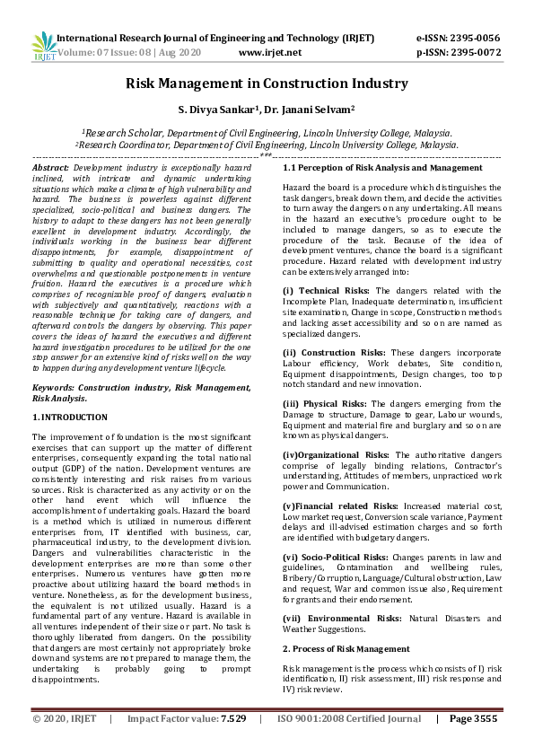 (PDF) Risk Management in Construction Industry
