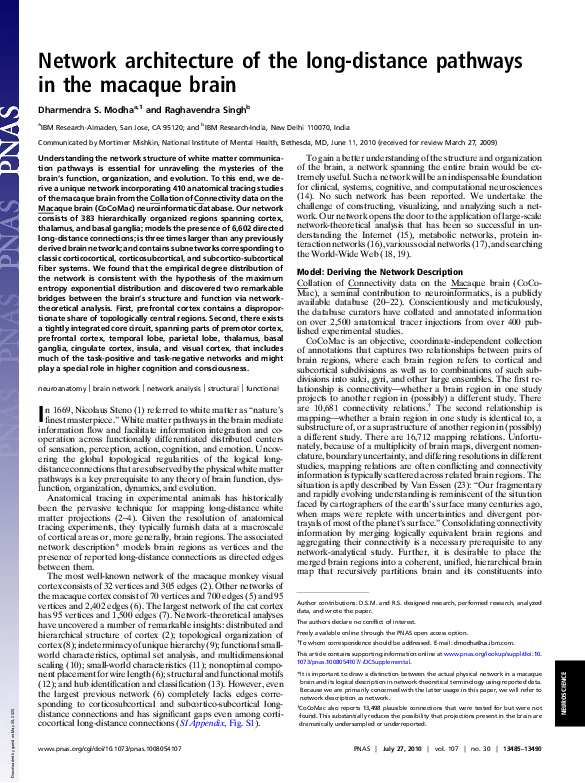 (PDF) Network architecture of the long-distance pathways in the macaque ...