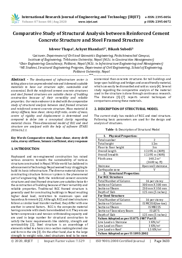 (PDF) IRJET- Comparative Study of Structural Analysis between ...
