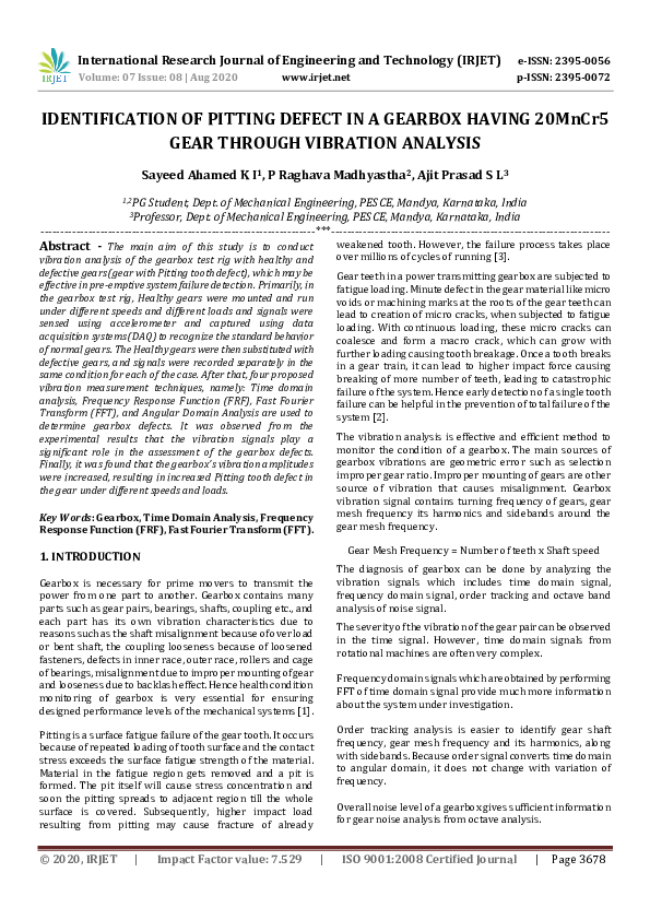 (PDF) IDENTIFICATION OF PITTING DEFECT IN A GEARBOX HAVING 20MnCr5 GEAR