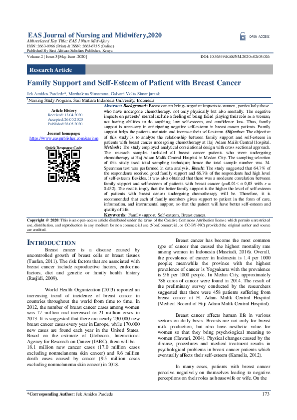 (PDF) Family Support and Self-Esteem of Patient with Breast Cancer