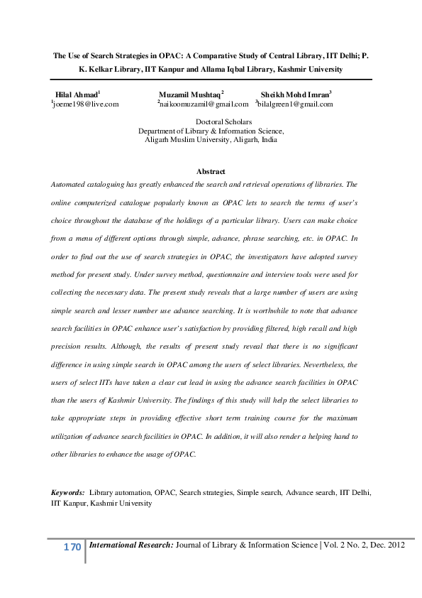 (PDF) The Use of Search Strategies in OPAC: A Comparative Study of ...