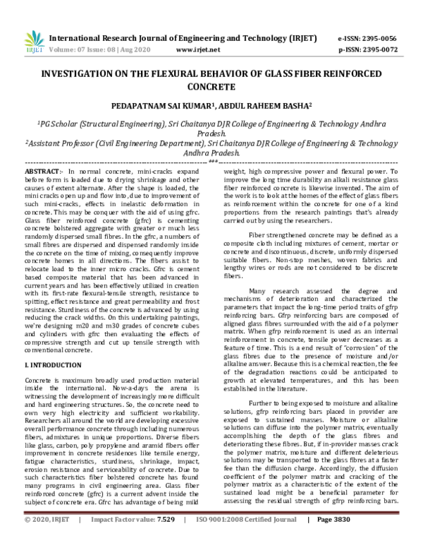 (PDF) IRJET- INVESTIGATION ON THE FLEXURAL BEHAVIOR OF GLASS FIBER ...