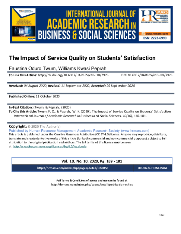 (PDF) The Impact of Service Quality on Students' Satisfaction