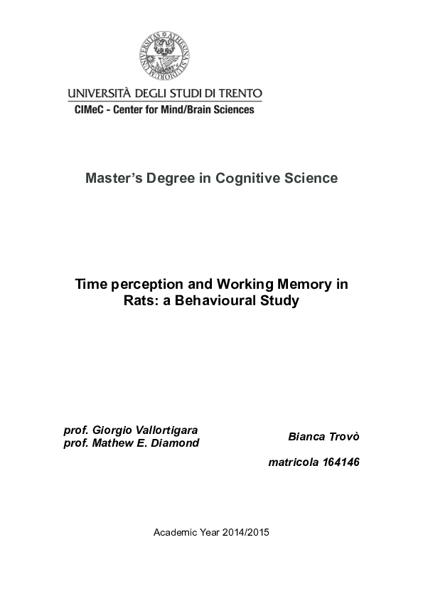 (PDF) Time Perception and Working Memory in Rats: a Behavioural study