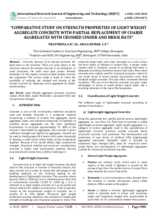 (PDF) IRJET- "COMPARATIVE STUDY ON STRENGTH PROPERTIES OF LIGHT WEIGHT ...