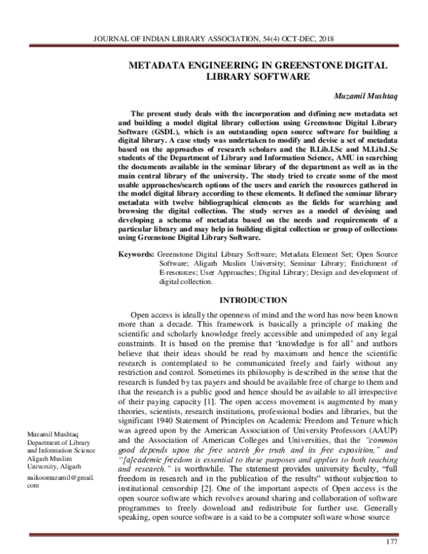 (PDF) Metadata Engineering in Greenstone Digital Library Software