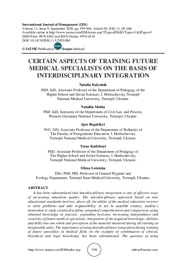 (PDF) CERTAIN ASPECTS OF TRAINING FUTURE MEDICAL SPECIALISTS ON THE ...