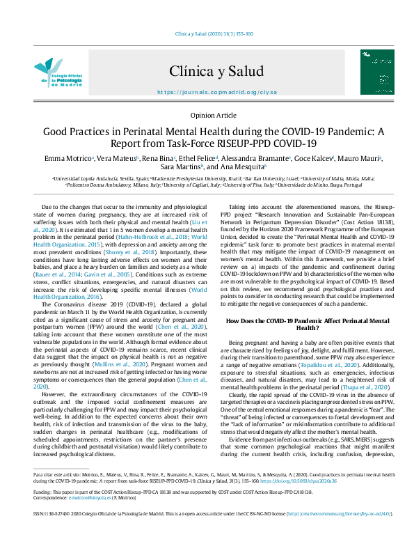 (PDF) Good Practices in Perinatal Mental Health during the COVID19