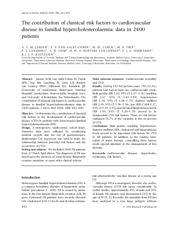 (PDF) The contribution of classical risk factors to cardiovascular ...
