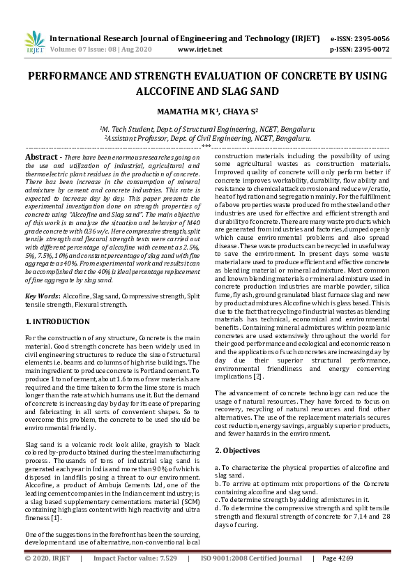 (PDF) IRJET- PERFORMANCE AND STRENGTH EVALUATION OF CONCRETE BY USING ...