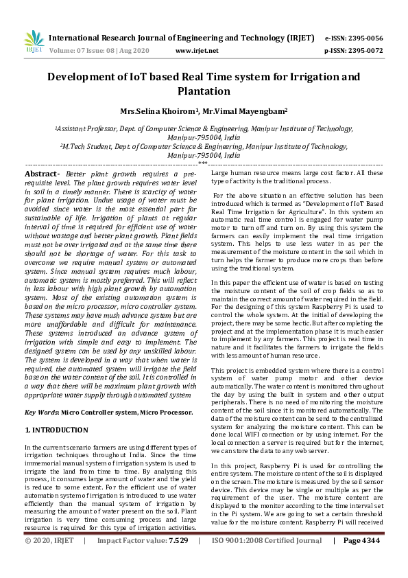 (PDF) IRJET- Development of IoT based Real Time system for Irrigation ...