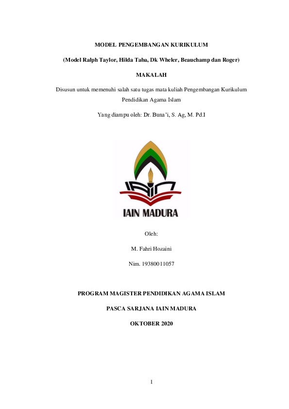 (PDF) MODEL PENGEMBANGAN KURIKULUM (Model Ralph Taylor, Hilda Taba, Dk ...