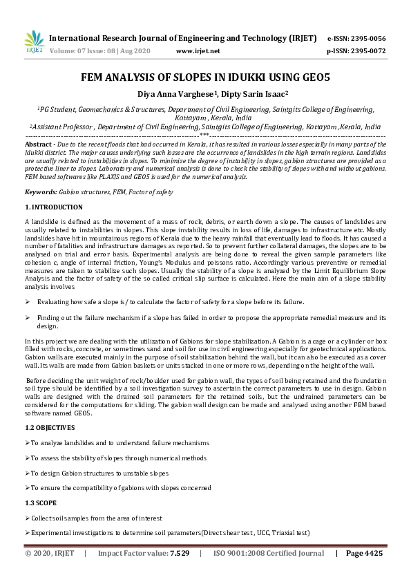 (PDF) IRJET- FEM ANALYSIS OF SLOPES IN IDUKKI USING GEO5