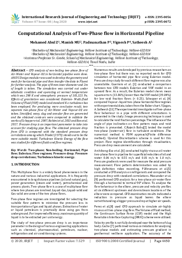 (PDF) IRJET- Computational Analysis of Two-Phase flow in Horizontal ...