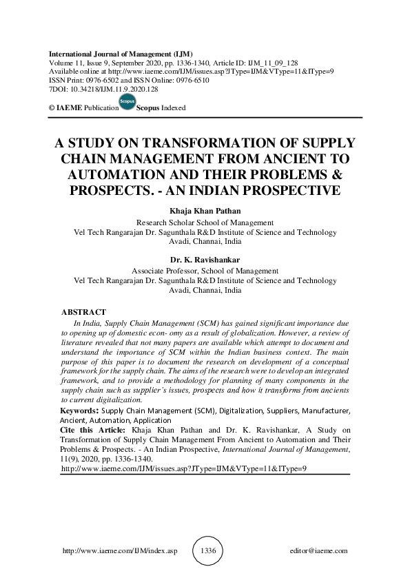 (PDF) A STUDY ON TRANSFORMATION OF SUPPLY CHAIN MANAGEMENT FROM ANCIENT ...