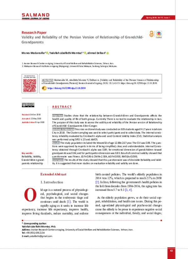 (PDF) Validity and Reliability of the Persian Version of Relationship ...