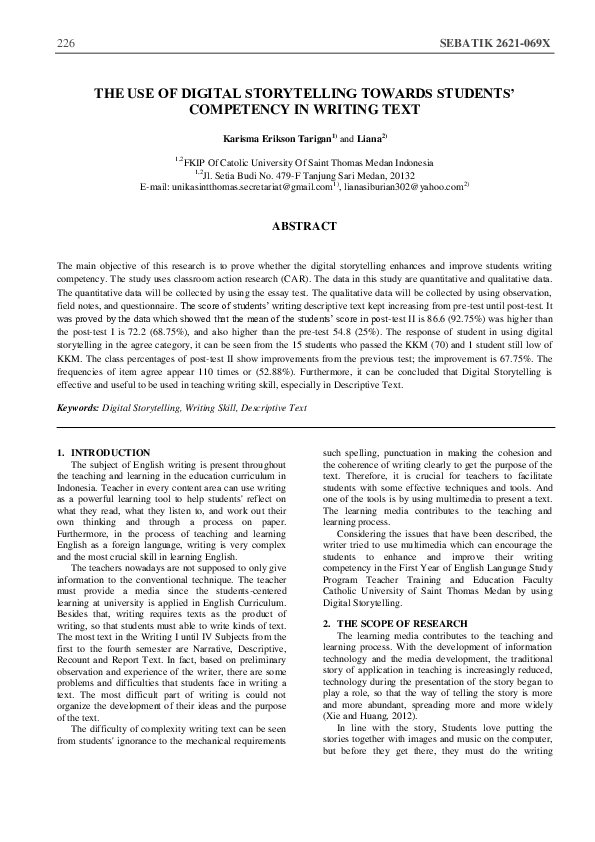 (PDF) THE USE OF DIGITAL STORYTELLING TOWARDS STUDENTS' COMPETENCY IN ...