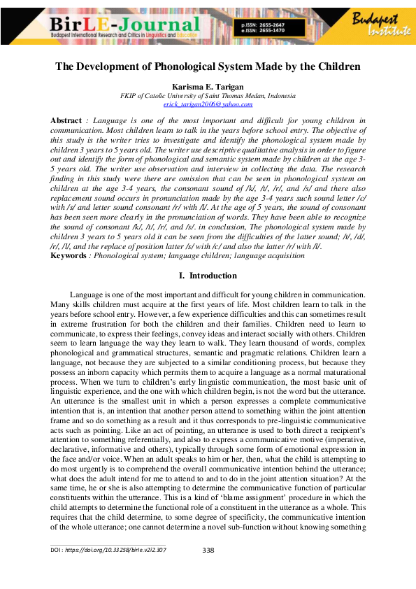 (PDF) The Development of Phonological System Made by the Children