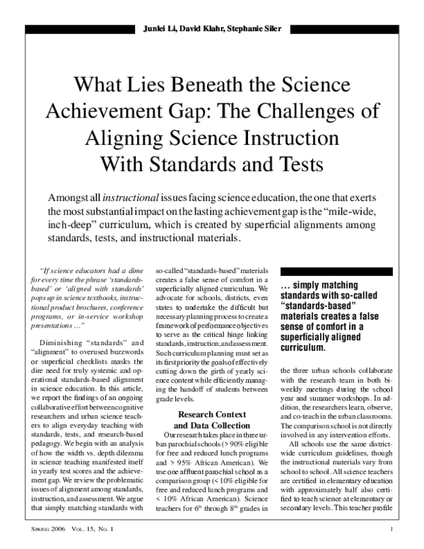 (PDF) What lies beneath the science achievement gap: The challenges of ...