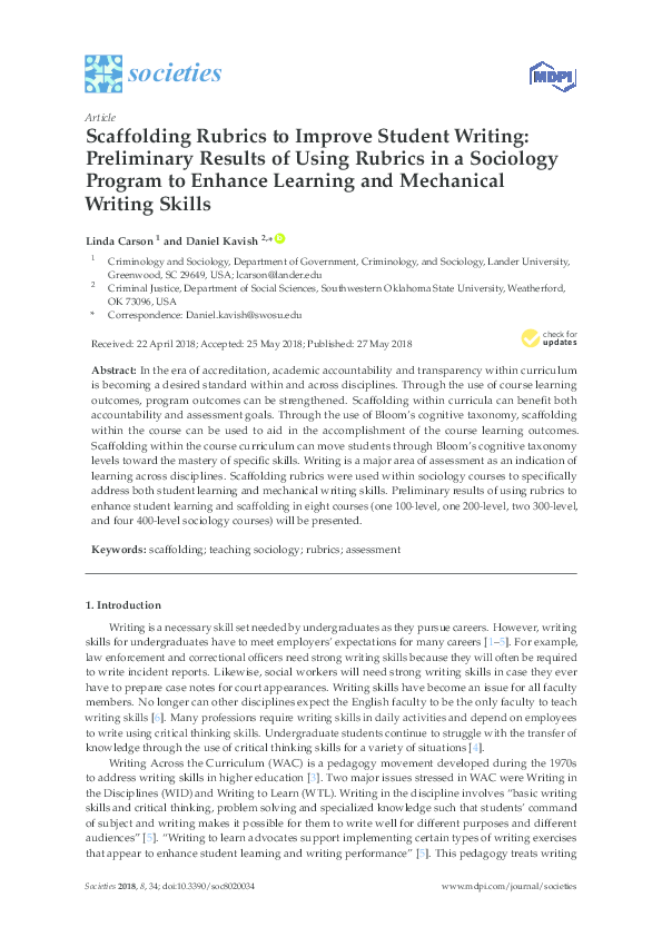 (PDF) Scaffolding Rubrics to Improve Student Writing: Preliminary ...