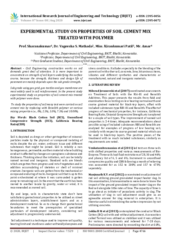 (PDF) IRJET- EXPERIMENTAL STUDY ON PROPERTIES OF SOIL CEMENT MIX ...