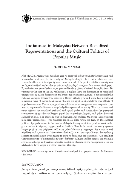 (PDF) Indianness in Malaysia: Between Racialized Representations and ...