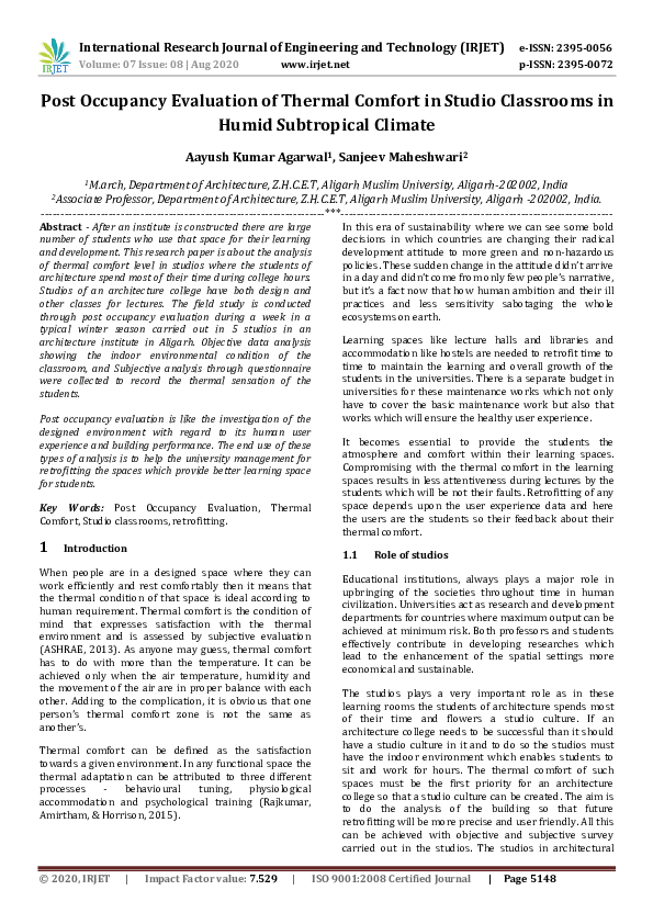 (PDF) IRJET- Post Occupancy Evaluation of Thermal Comfort in Studio ...