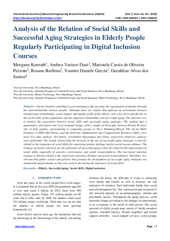 (PDF) Analysis of the Relation of Social Skills and Successful Aging ...