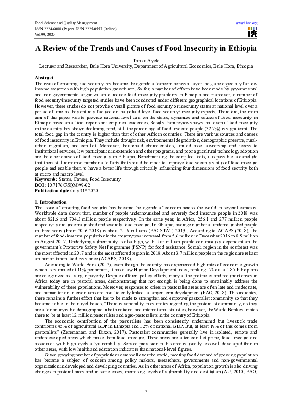 (PDF) A Review of the Trends and Causes of Food Insecurity in Ethiopia