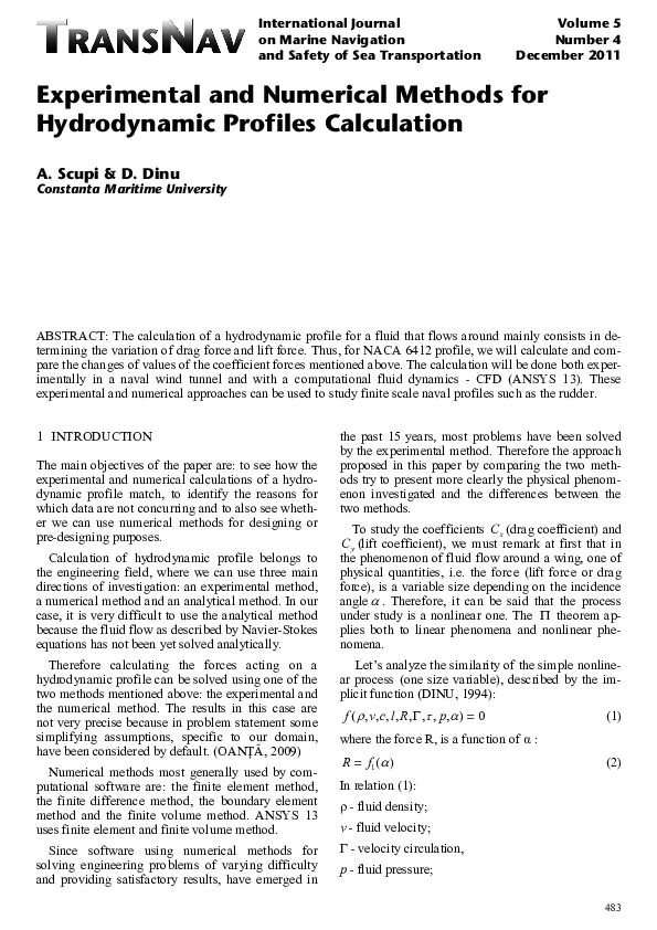 (PDF) Experimental and Numerical Methods for Hydrodynamic Profiles ...