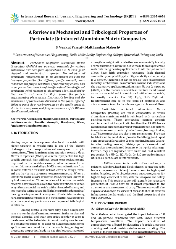 (PDF) IRJET- A Review on Mechanical and Tribological Properties of ...