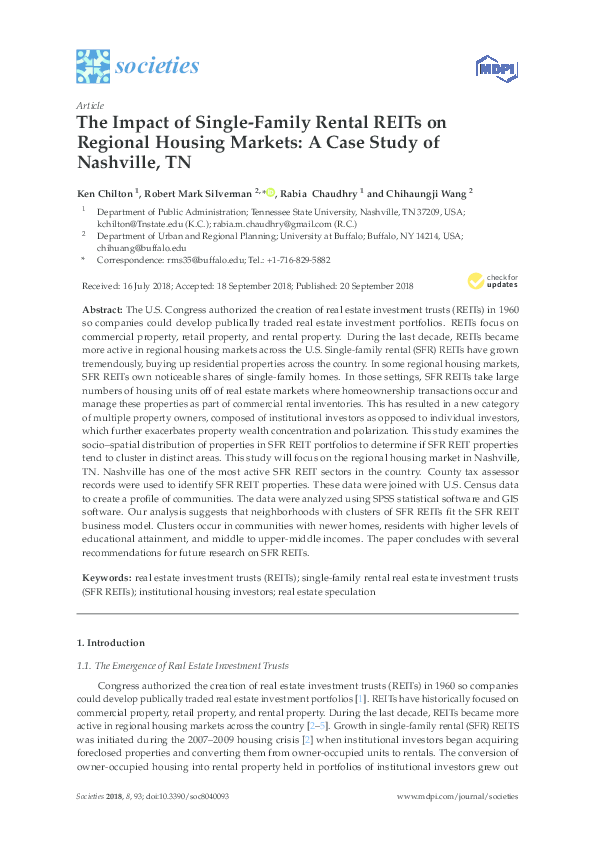 (PDF) The Impact of Single-Family Rental REITs on Regional Housing ...