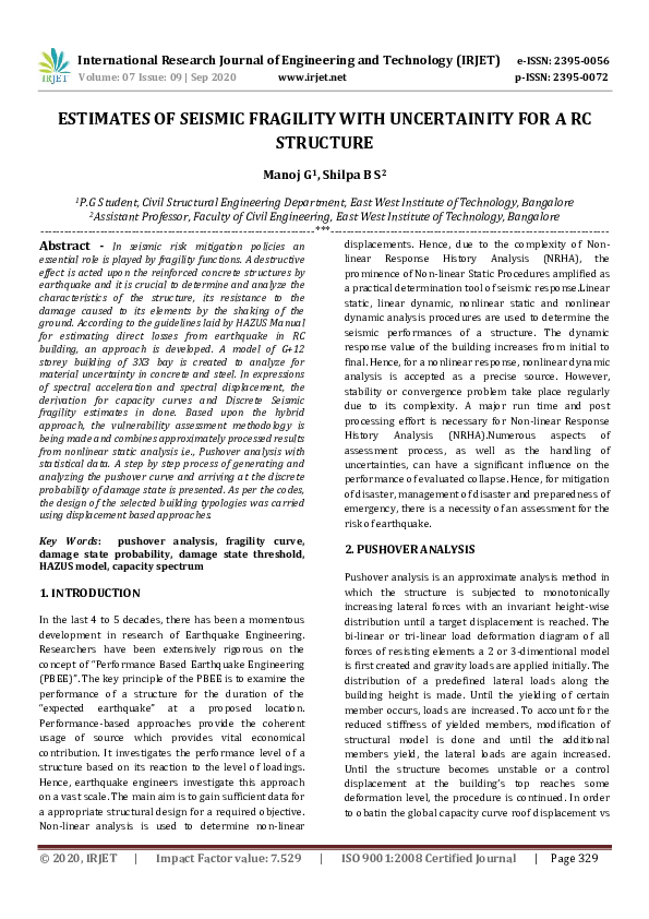 (PDF) ESTIMATES OF SEISMIC FRAGILITY WITH UNCERTAINITY FOR A RC STRUCTURE