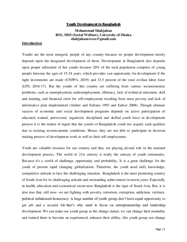 (PDF) Youth Development in Bangladesh